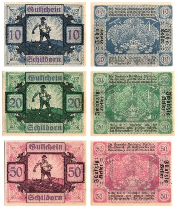 AUSTRIA Schildorn 1920 local banknotes lot / Notgeld / 3 pcs. UNC
