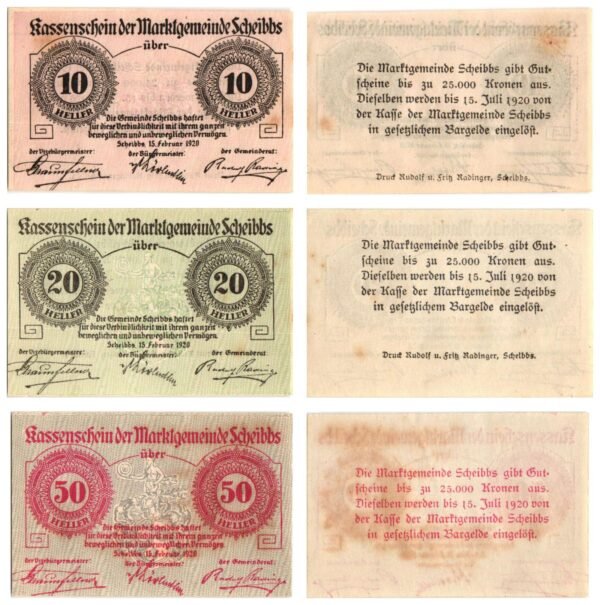AUSTRIA Scheibbs 1920 local banknotes lot / Notgeld / 3 pcs. VF