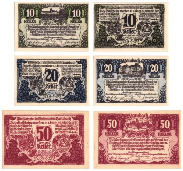 AUSTRIA Lambach 1920 local banknotes lot / Notgeld / 3 pcs. UNC
