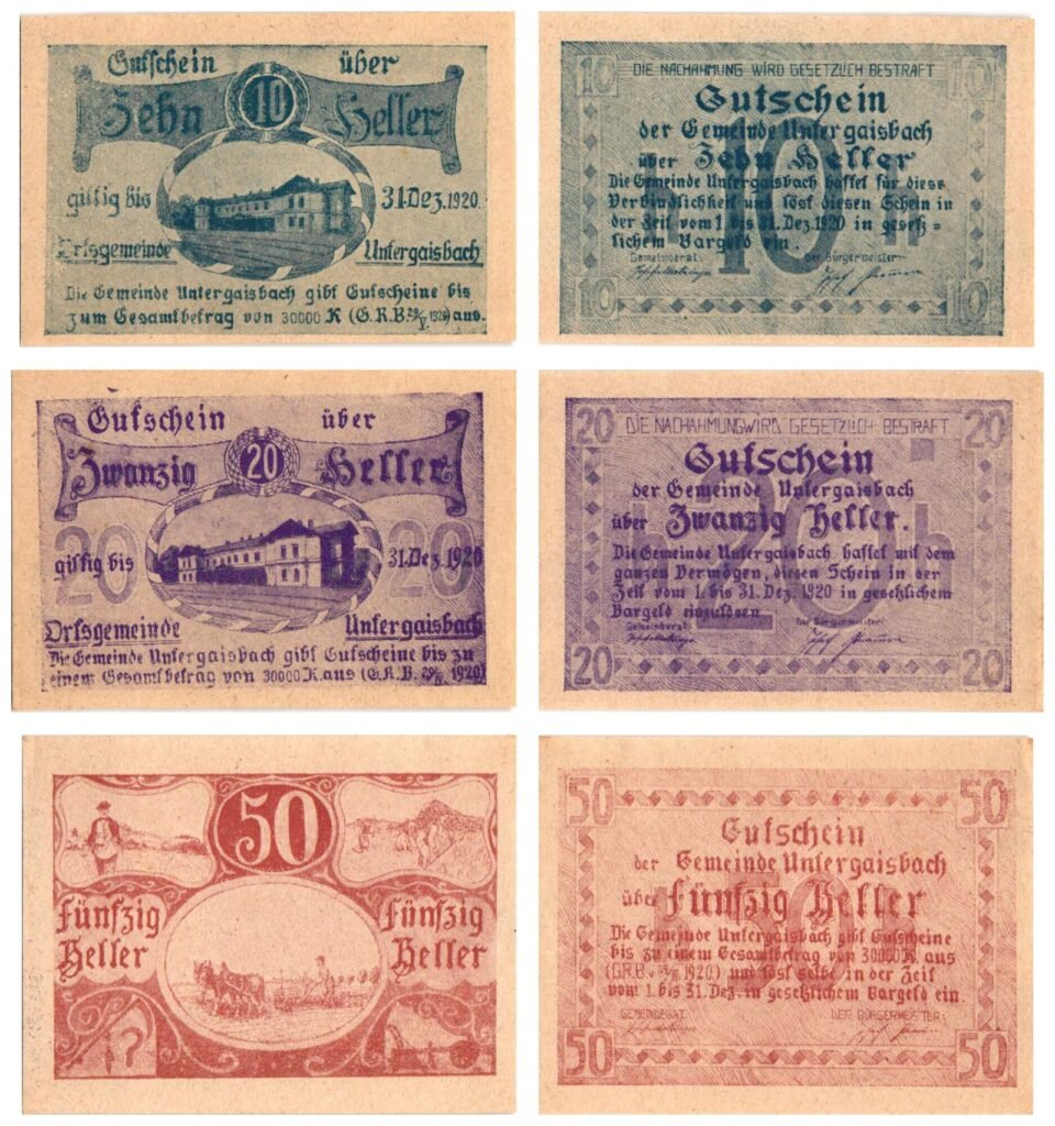 AUSTRIA Untergaisbach 1920 local banknotes lot / Notgeld / 3 pcs. UNC