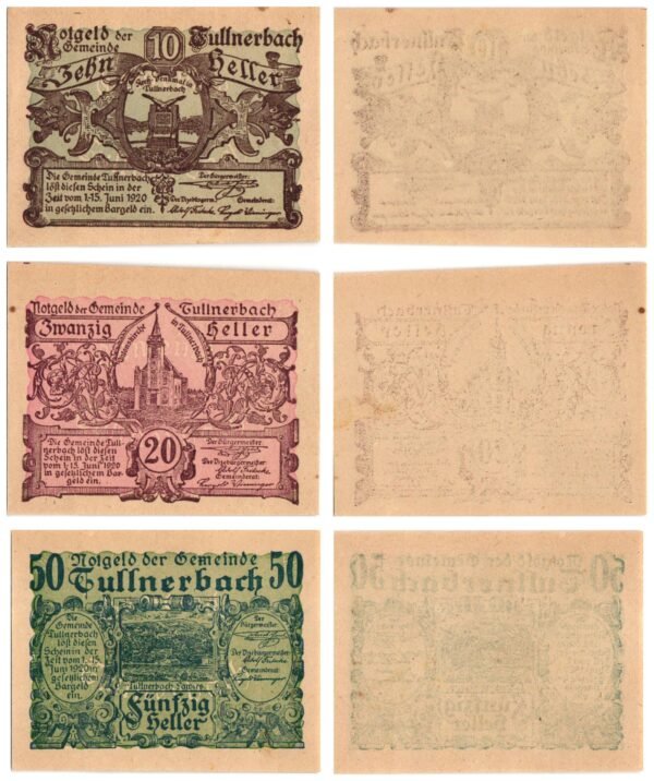 AUSTRIA Tullnerbach 1920 local banknotes lot / Notgeld / 3 pcs. UNC