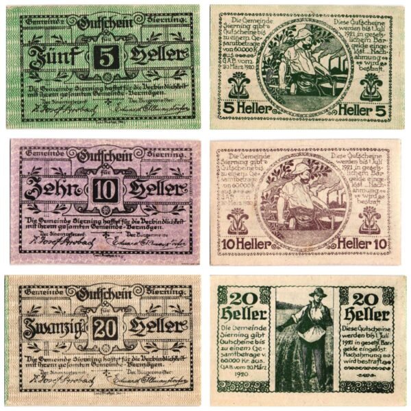 AUSTRIA Sierning 1920 local banknotes lot / Notgeld / 3 pcs. UNC