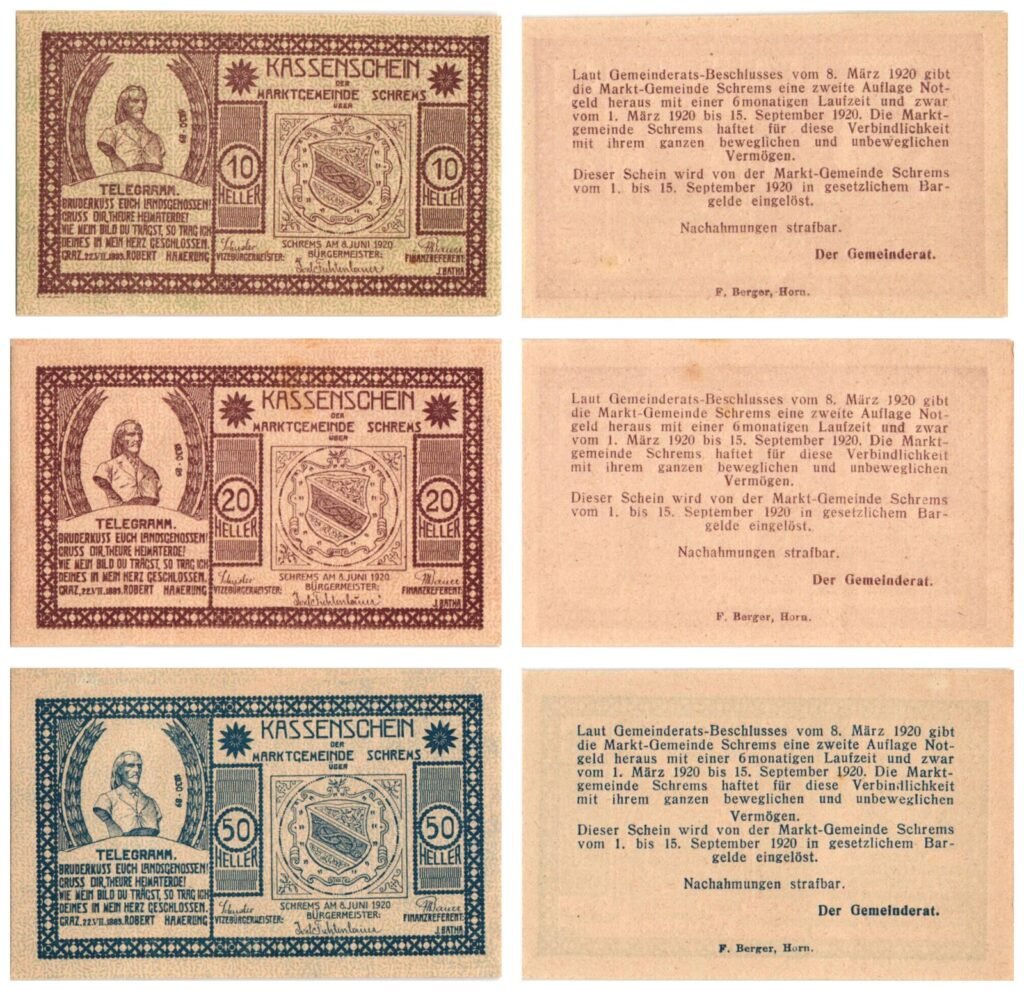 AUSTRIA Schrems 1920 local banknotes lot / Notgeld / 3 pcs. UNC