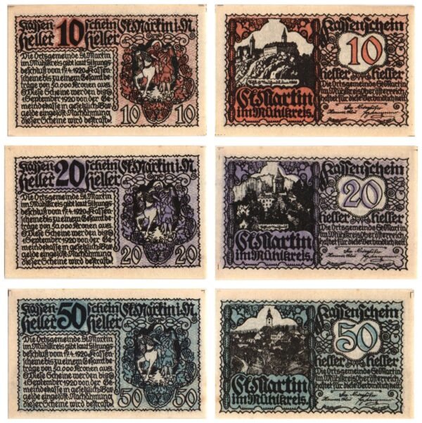 AUSTRIA St. Martin im Mühlkreis 1920 local banknotes lot / Notgeld / 3 pcs. UNC