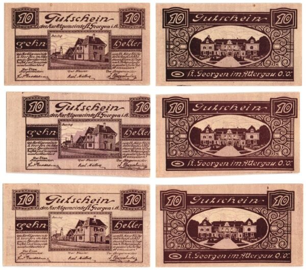 AUSTRIA St. Georgen im Attergau 1920 local banknotes lot / Notgeld / 3 pcs. UNC