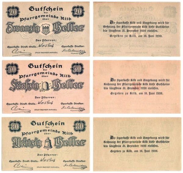 AUSTRIA Kilb 1920 local banknotes lot / Notgeld / 3 pcs. UNC