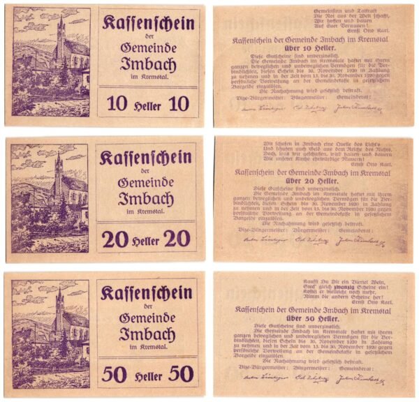 AUSTRIA Imbach 1920 local banknotes lot / Notgeld / 3 pcs. UNC