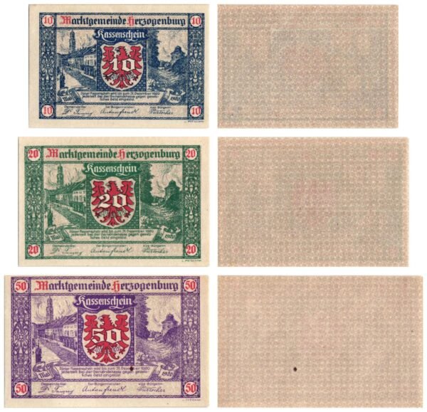 AUSTRIA Herzogenburg 1920 local banknotes lot / Notgeld / 3 pcs. UNC