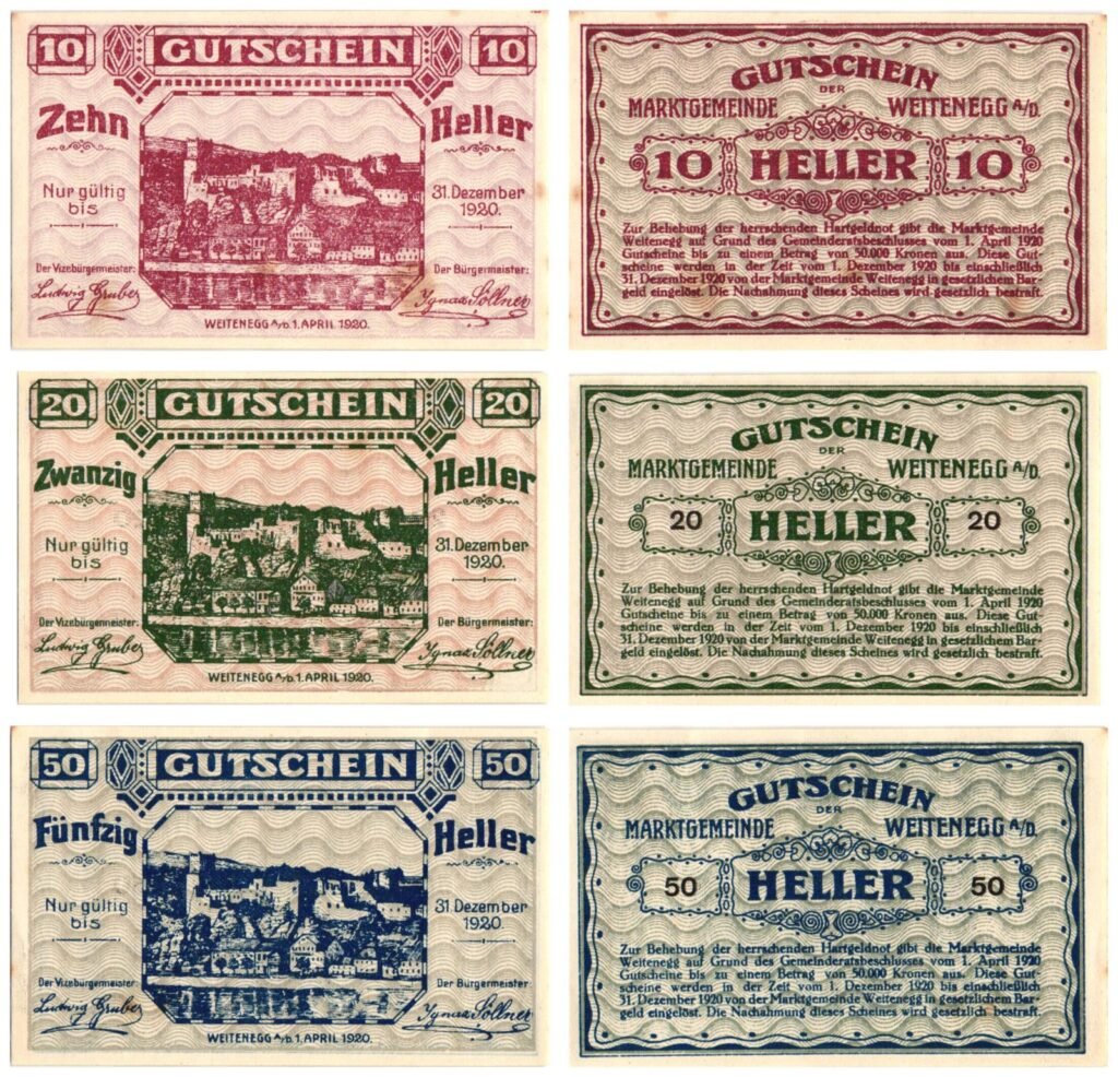 AUSTRIA Weitenegg a/D 1920 local banknotes lot / Notgeld / 3 pcs. UNC