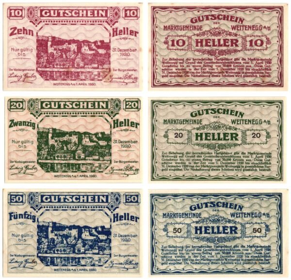 AUSTRIA Weitenegg a/D 1920 local banknotes lot / Notgeld / 3 pcs. UNC