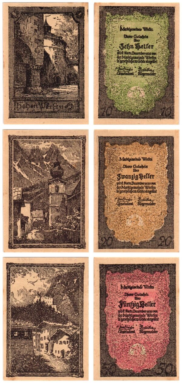 AUSTRIA Werfen 1920 local banknotes lot / Notgeld / 3 pcs. UNC