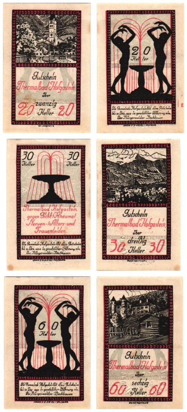 AUSTRIA Thermalbad Hofgastein 1920 local banknotes lot / Notgeld / 3 pcs. UNC
