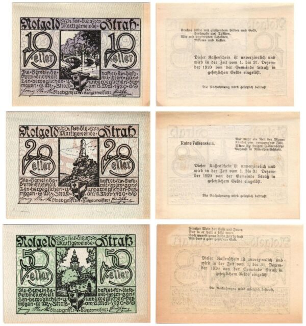 AUSTRIA Straß 1920 local banknotes lot / Notgeld / 3 pcs. UNC