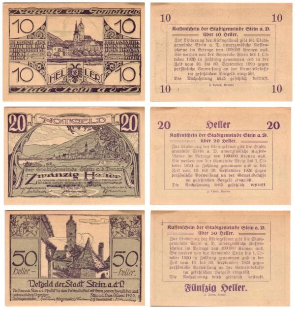 AUSTRIA Stein a. d. D. 1920 local banknotes lot / Notgeld / 3 pcs. UNC