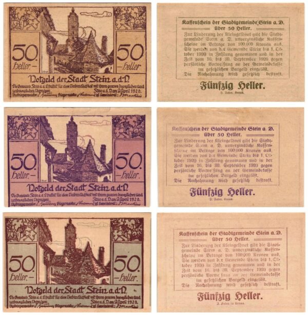 AUSTRIA Stein a. d. D. 1920 local banknotes lot / Notgeld / 3 pcs. UNC