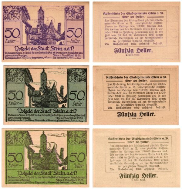 AUSTRIA Stein a. d. D. 1920 local banknotes lot / Notgeld / 3 pcs. UNC