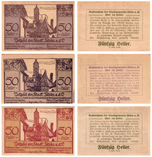 AUSTRIA Stein a. d. D. 1920 local banknotes lot / Notgeld / 3 pcs. UNC