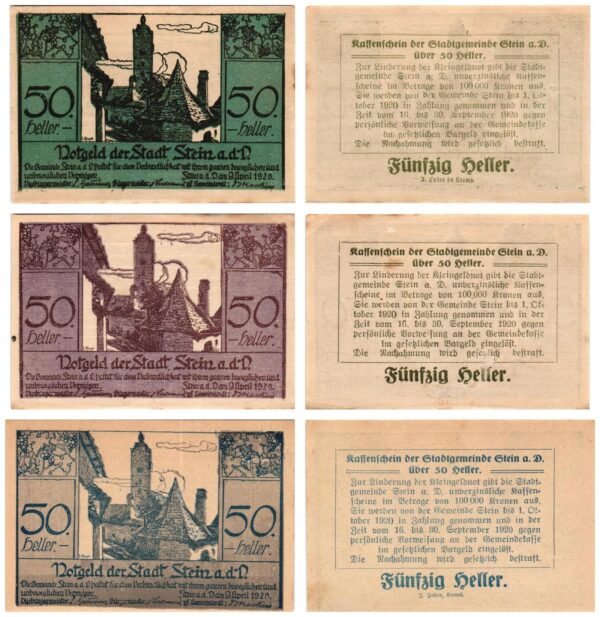 AUSTRIA Stein a. d. D. 1920 local banknotes lot / Notgeld / 3 pcs. UNC