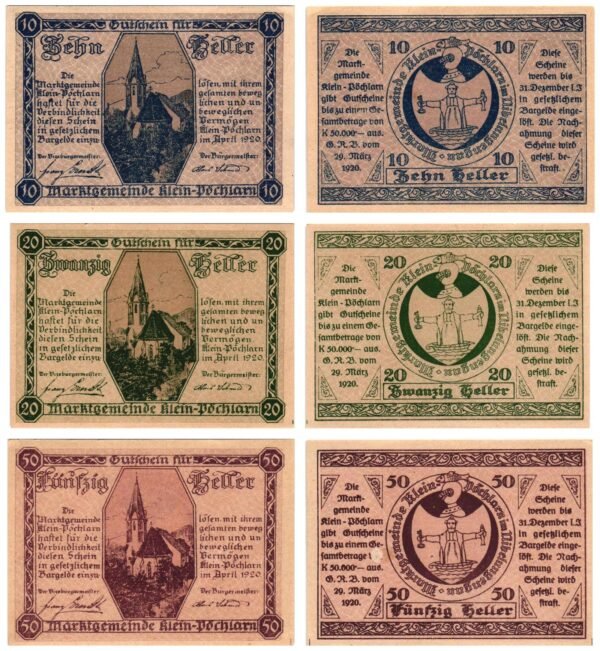 AUSTRIA Klein-Pöchlarn 1920 local banknotes lot / Notgeld / 3 pcs. UNC