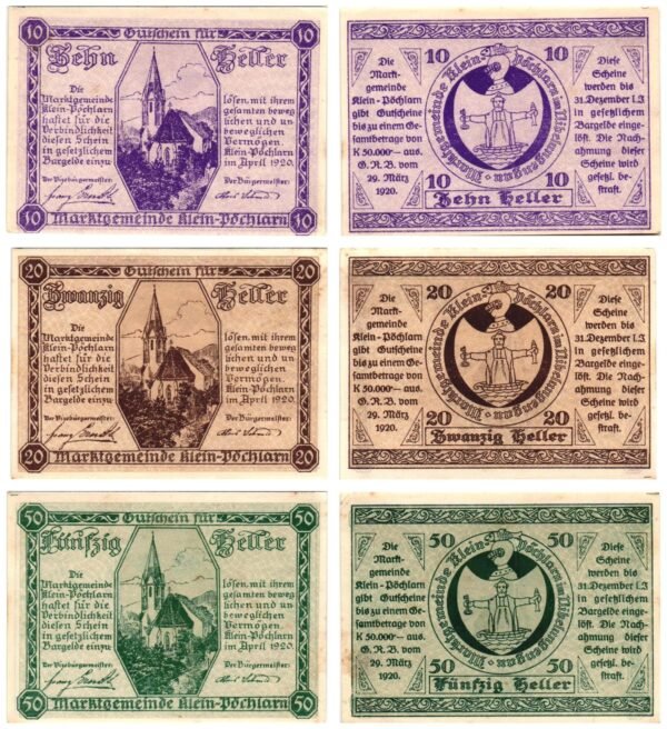 AUSTRIA Klein-Pöchlarn 1920 local banknotes lot / Notgeld / 3 pcs. UNC