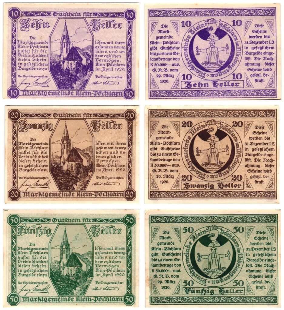 AUSTRIA Klein-Pöchlarn 1920 local banknotes lot / Notgeld / 3 pcs. UNC