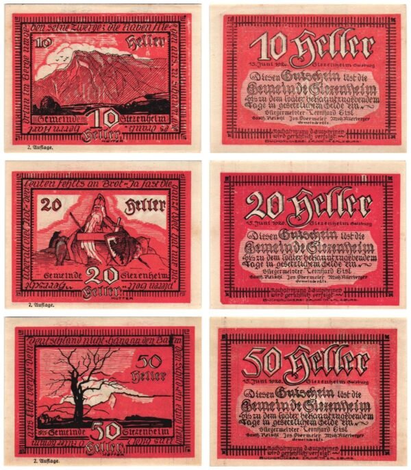 AUSTRIA Siezenheim (2. Auflage) 1920 local banknotes lot / Notgeld / 3 pcs. UNC