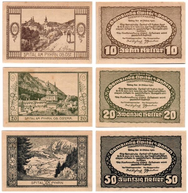 AUSTRIA Spital am Pyhrn 1921 local banknotes lot / Notgeld / 3 pcs. UNC