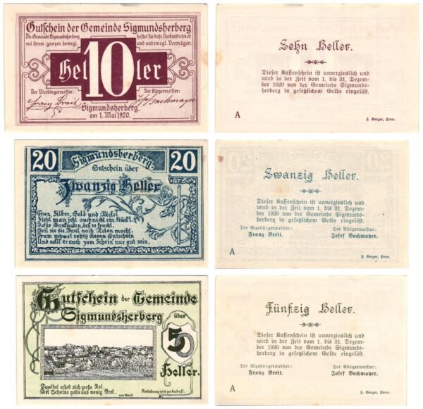 AUSTRIA Sigmundsherberg 1920 local banknotes lot / Notgeld / 3 pcs. UNC-
