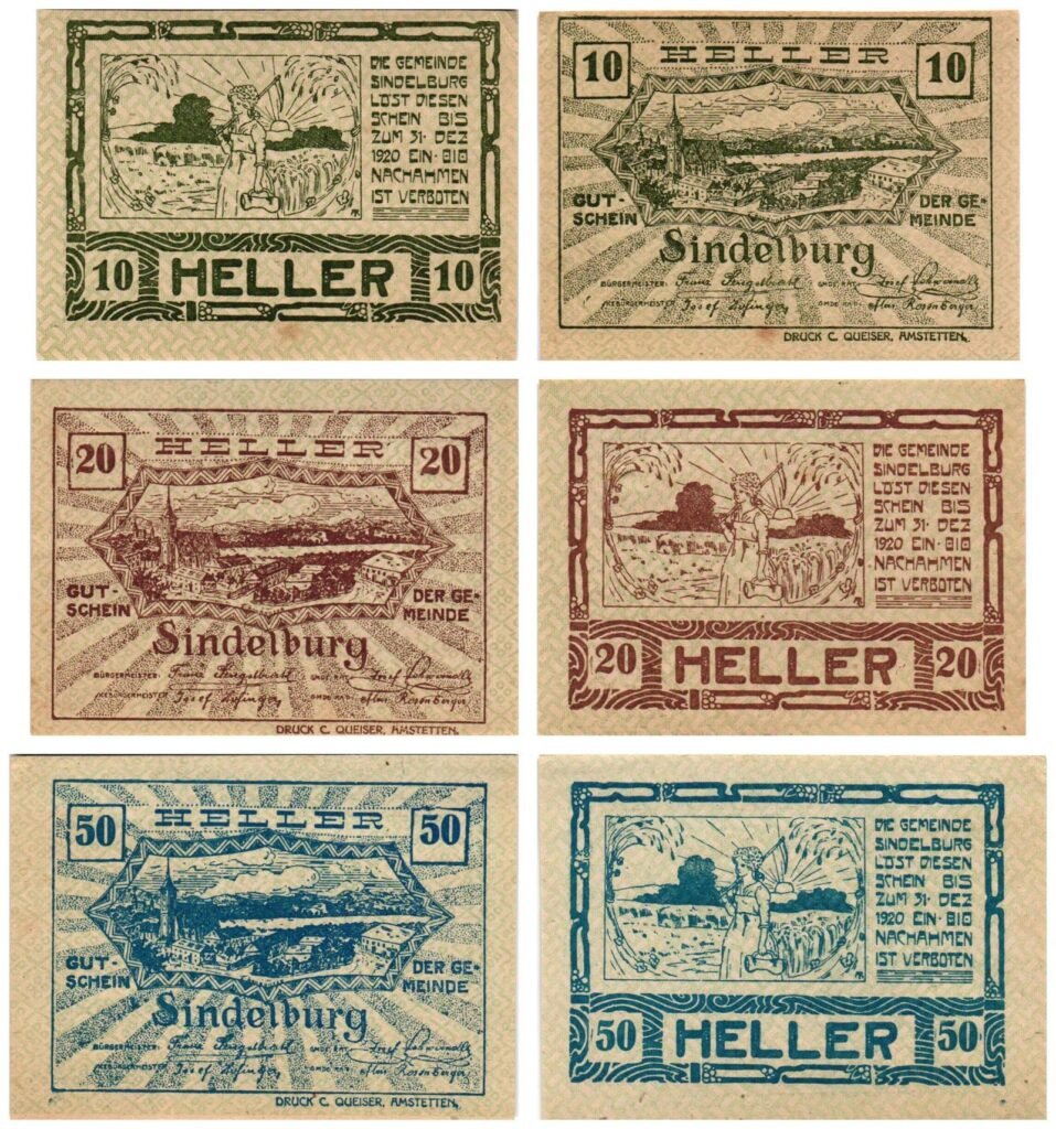AUSTRIA Sindelburg 1920 local banknotes lot / Notgeld / 3 pcs. UNC