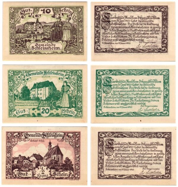 AUSTRIA Schleissheim 1920 local banknotes lot / Notgeld / 3 pcs. UNC
