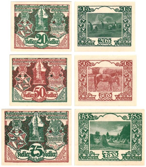 AUSTRIA St. Marienkirchen 1920 local banknotes lot / Notgeld / 3 pcs. UNC