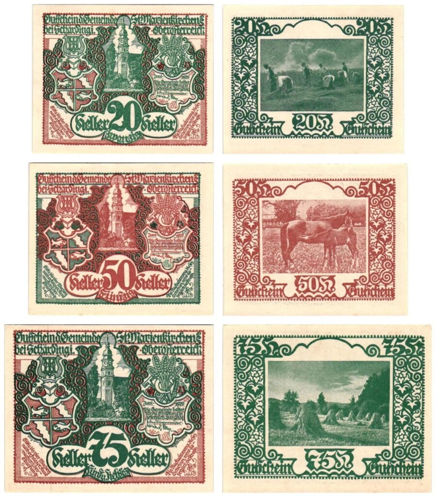 AUSTRIA St. Marienkirchen 1920 local banknotes lot / Notgeld / 3 pcs. UNC