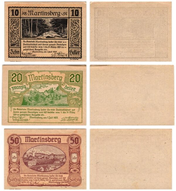 AUSTRIA Martinsberg 1920 local banknotes lot / Notgeld / 3 pcs. UNC-