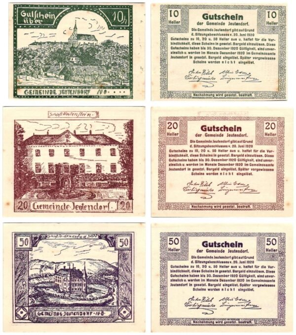 AUSTRIA Jeutendorf 1920 local banknotes lot / Notgeld / 3 pcs. UNC-