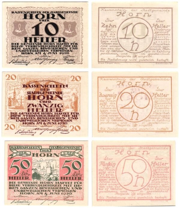 AUSTRIA Horn 1920 local banknotes lot / Notgeld / 3 pcs. UNC