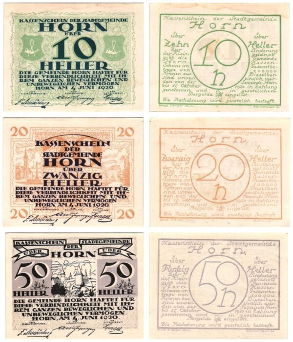 AUSTRIA Horn 1920 local banknotes lot / Notgeld / 3 pcs. UNC