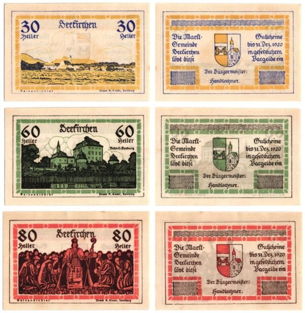 AUSTRIA Seekirchen 1920 local banknotes lot / Notgeld / 3 pcs. UNC