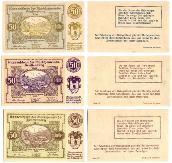 AUSTRIA Senftenberg 1920 local banknotes lot / Notgeld / 3 pcs. UNC