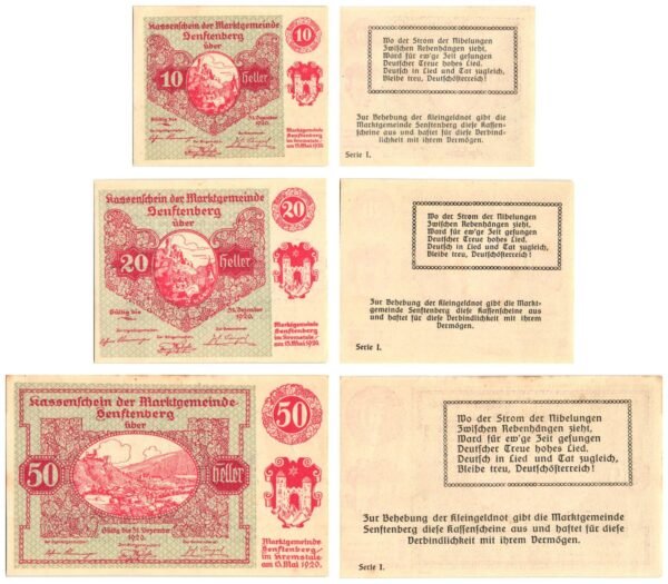 AUSTRIA Senftenberg 1920 local banknotes lot / Notgeld / 3 pcs. UNC