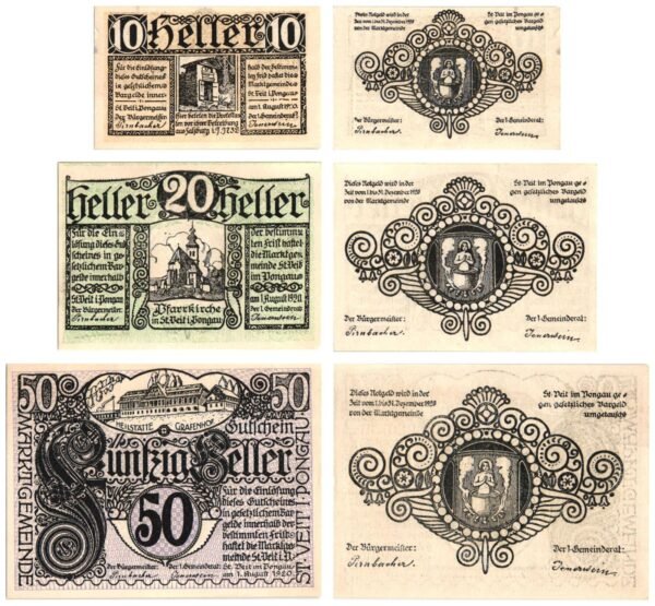 AUSTRIA St. Veit im Pongau 1920 local banknotes lot / Notgeld / 3 pcs. UNC