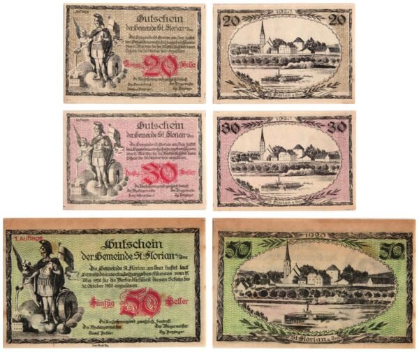 AUSTRIA St. Florian am Inn 1920 local banknotes lot / Notgeld / 3 pcs. UNC