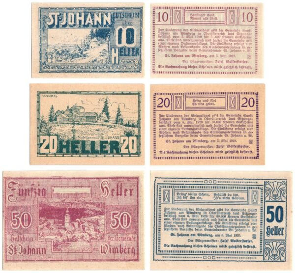 AUSTRIA St. Johann am Wimberg 1920 local banknotes lot / Notgeld / 3 pcs. UNC