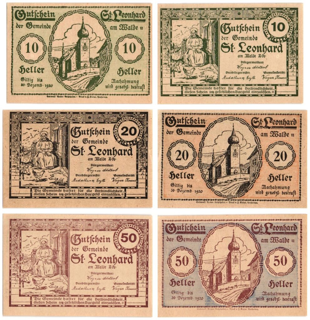 AUSTRIA St. Leonhard am Walde 1920 local banknotes lot / Notgeld / 3 pcs. UNC