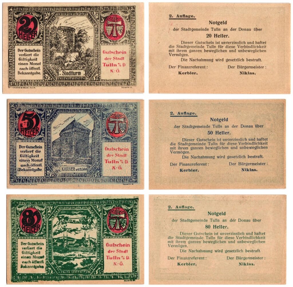 AUSTRIA Tulln an der Donau 1920 local banknotes lot / Notgeld / 3 pcs. UNC