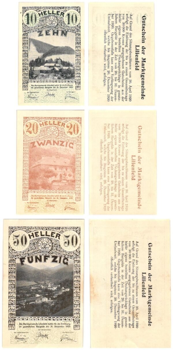 AUSTRIA Lilienfeld 1920 local banknotes lot / Notgeld / 3 pcs. UNC