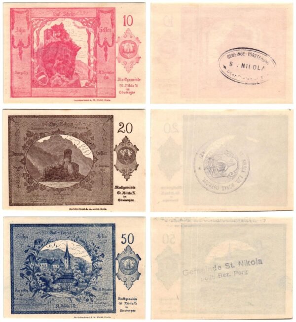 AUSTRIA St. Nikola an der Donau 1920 local banknotes lot / Notgeld / 3 pcs. UNC
