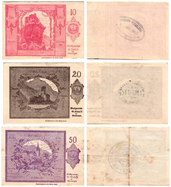 AUSTRIA St. Nikola an der Donau 1920 local banknotes lot / Notgeld / 3 pcs. VF