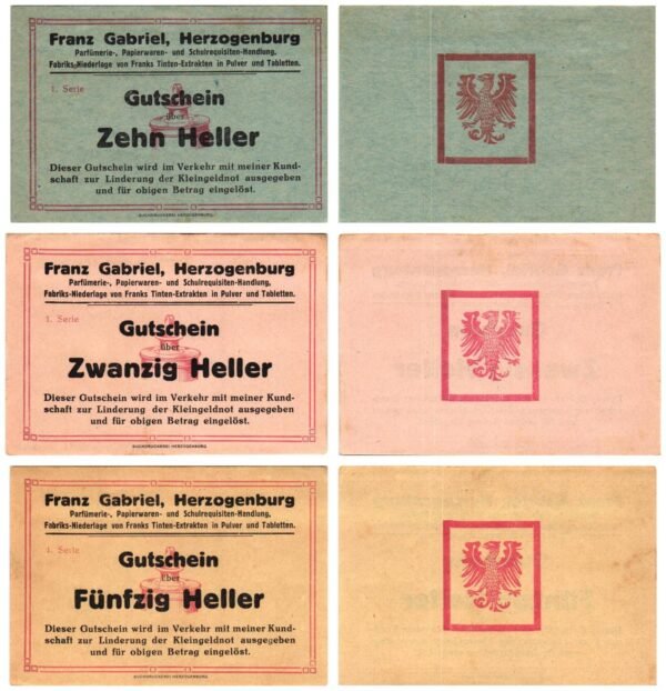 AUSTRIA Franz Gabriel, Herzogenburg 1920 local banknotes lot / Notgeld / 3 pcs. UNC-