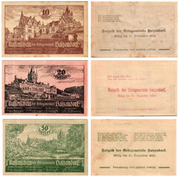 AUSTRIA Haizendorf 1920 local banknotes lot / Notgeld / 3 pcs. VF