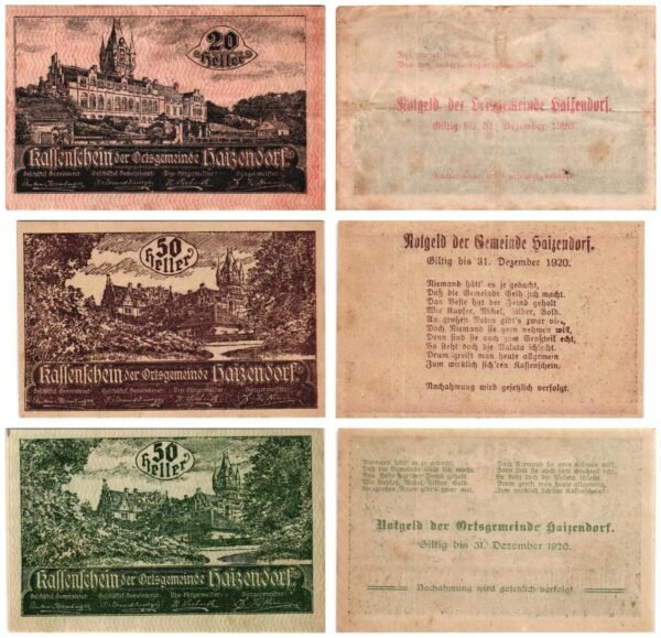 AUSTRIA Haizendorf 1920 local banknotes lot / Notgeld / 3 pcs. VF